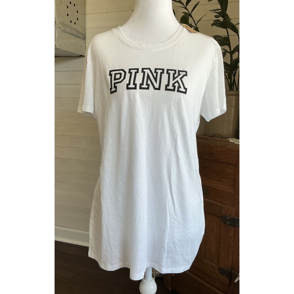 PINK by Victoria's Secret White Logo Graphic T Shirt Women's Med NWT